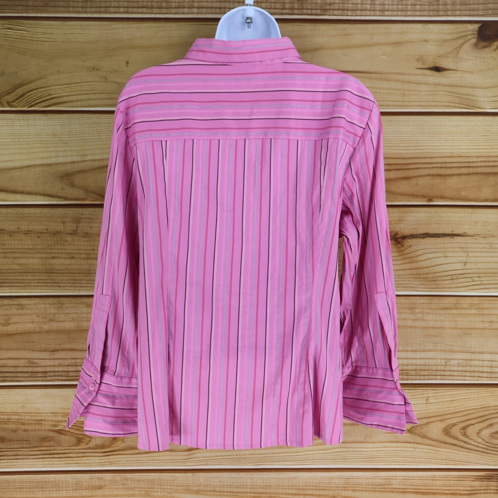 Rafaella Button Up Shirt Womens Sz‎ 16 Pink Striped Cotton Long Sleeves Collared - Picture 2 of 7
